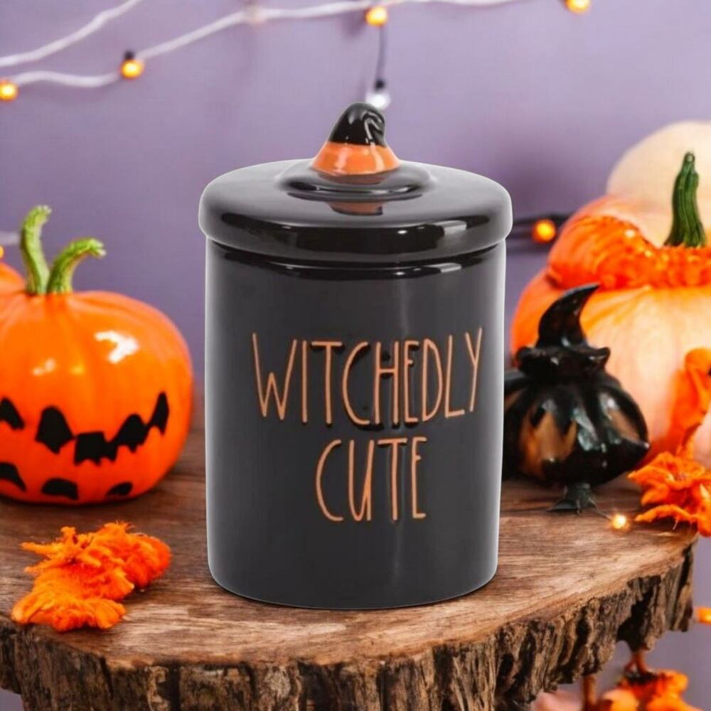 RAE DUNN HALLOWEEN WITCHEDLY CUTE CERAMIC TREAT CANISTER JAR CROCK WITH LID NEW!